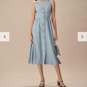 SOLD The Blue Lapel Plaid Sleeveless Shirt Midi Dress-XS